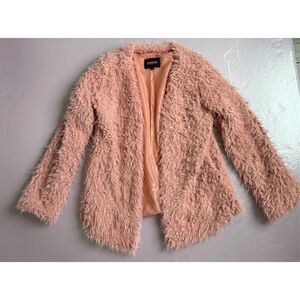 Women's Pink Faux Fur Teddy Jacket Size‎ S Mid-Length Trendy & Fashionable